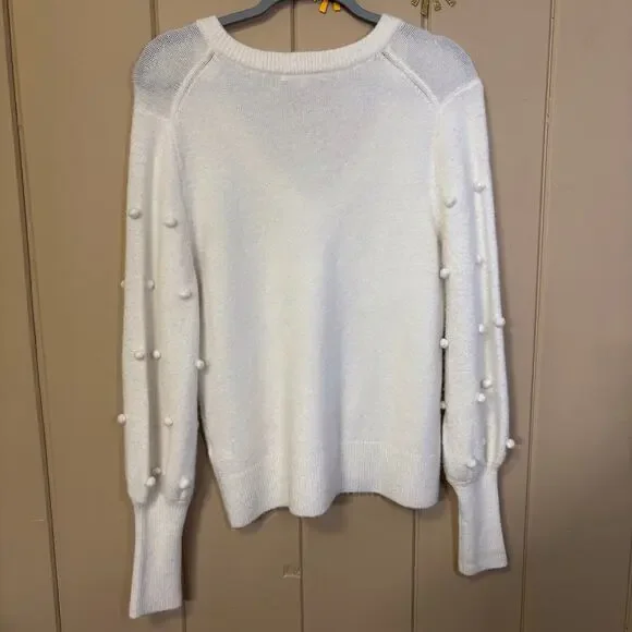 Madewell white v-neck bobble dashwood sweater bishop sleeve size small - Picture 2 of 4